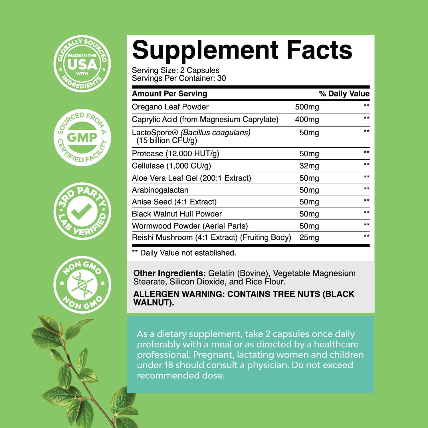 Natures Craft Candida Complex Capsules - Probiotics, Enzymes, Oregano Extract