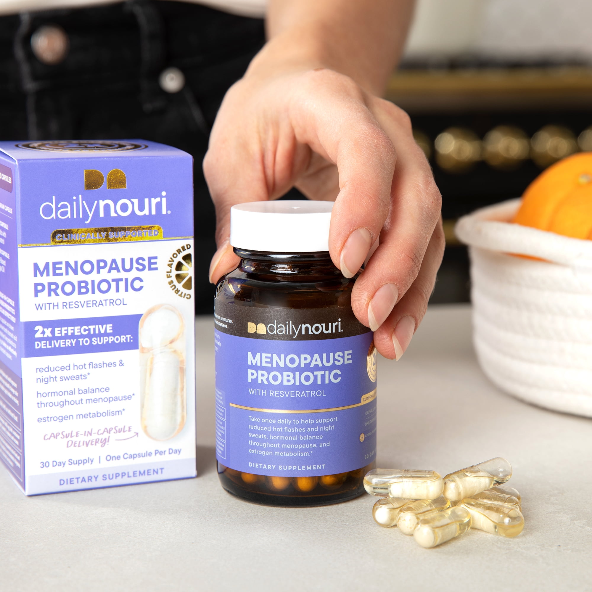 Nouri Menopause Probiotic with Resveratrol & Vegan Omega Capsules - 30 Day Supply