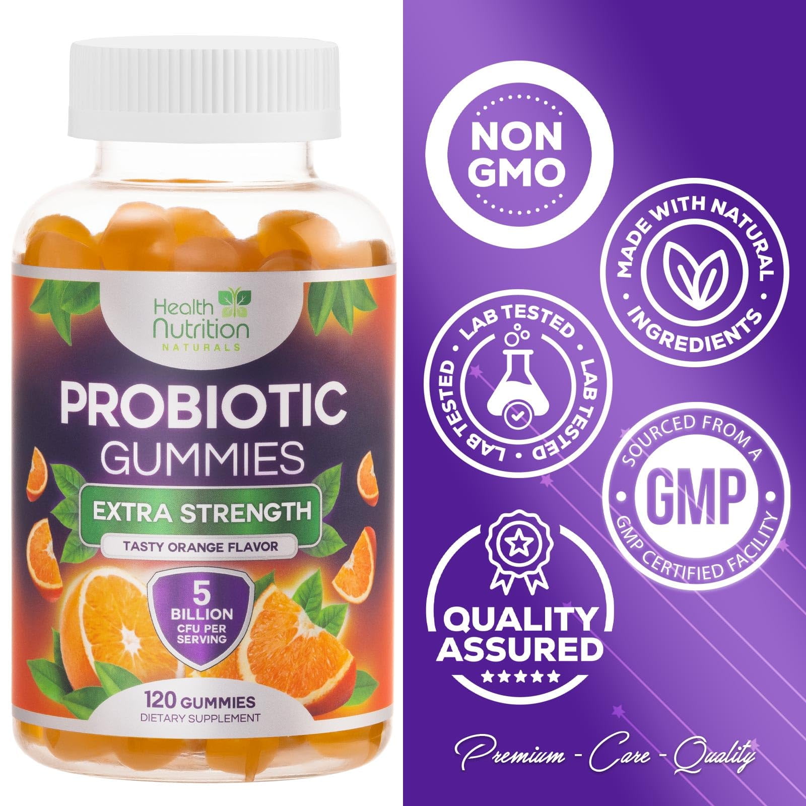Health Nutrition Daily Probiotic Gummies for Women & Men - 5 Billion CFU Supplement for Digestive & Immune Health - Non-GMO - 120 Gummies