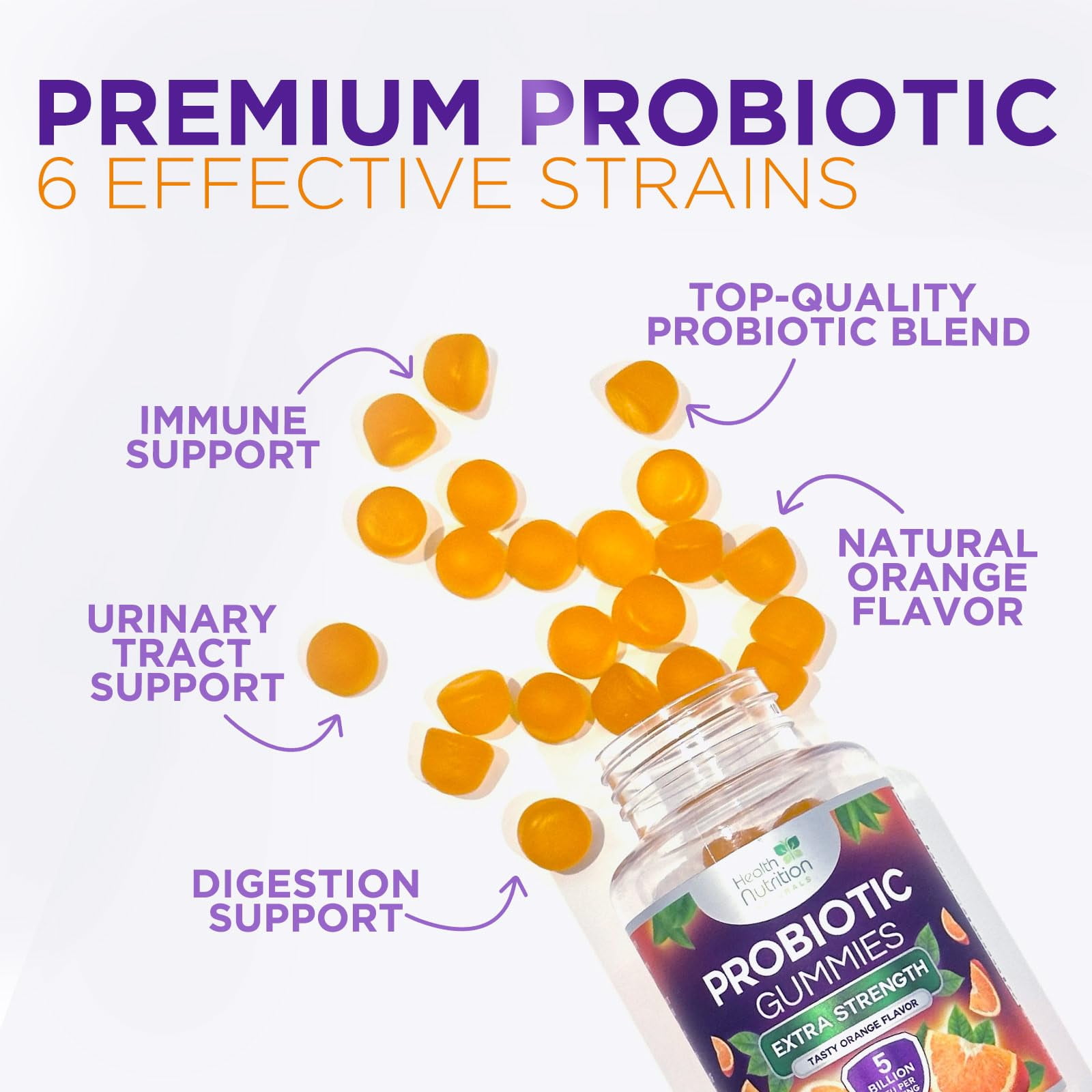 Health Nutrition Daily Probiotic Gummies for Women & Men - 5 Billion CFU Supplement for Digestive & Immune Health - Non-GMO - 120 Gummies