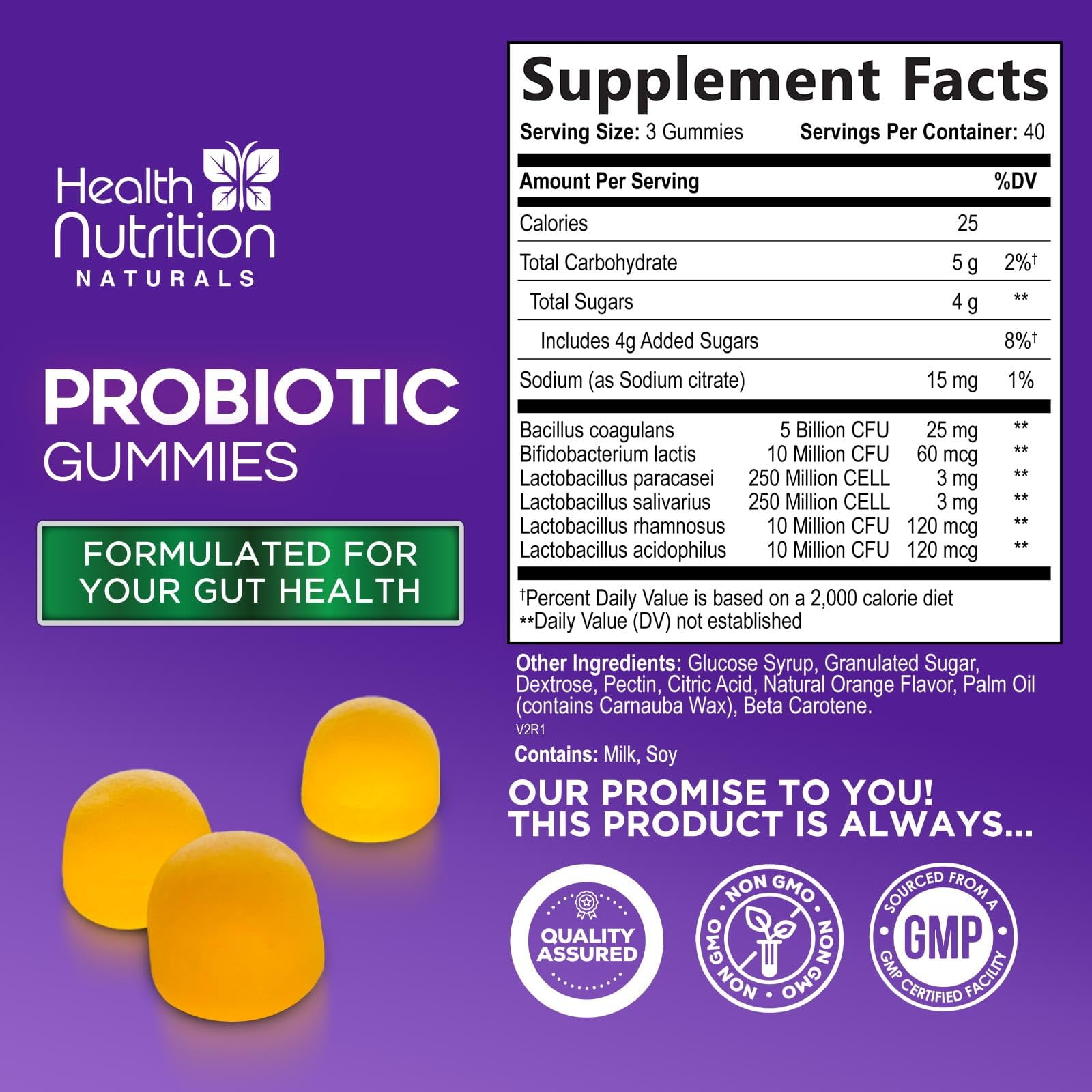 Health Nutrition Daily Probiotic Gummies for Women & Men - 5 Billion CFU Supplement for Digestive & Immune Health - Non-GMO - 120 Gummies