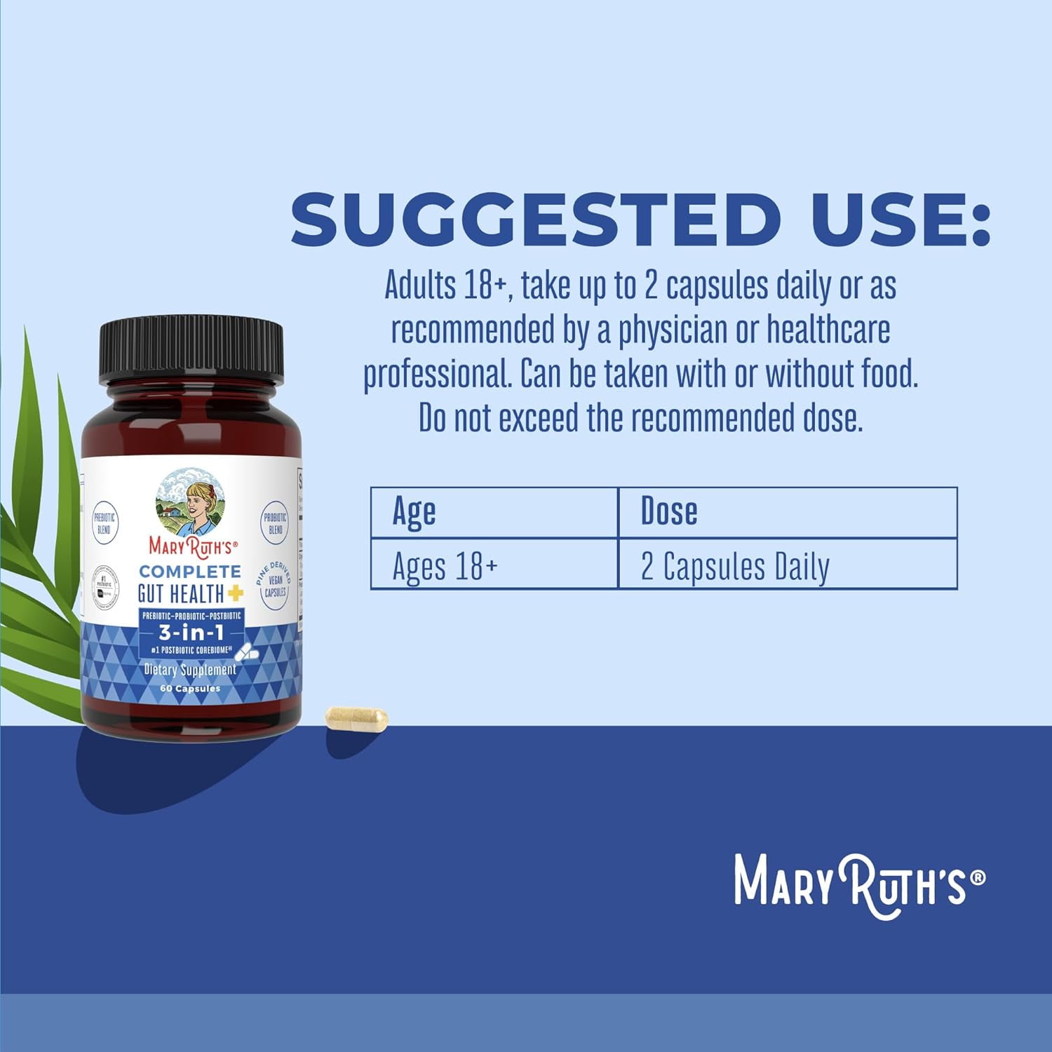 MaryRuth's Gut Health SCFA Butyrate Capsules, 60ct: 3-in-1 Formula