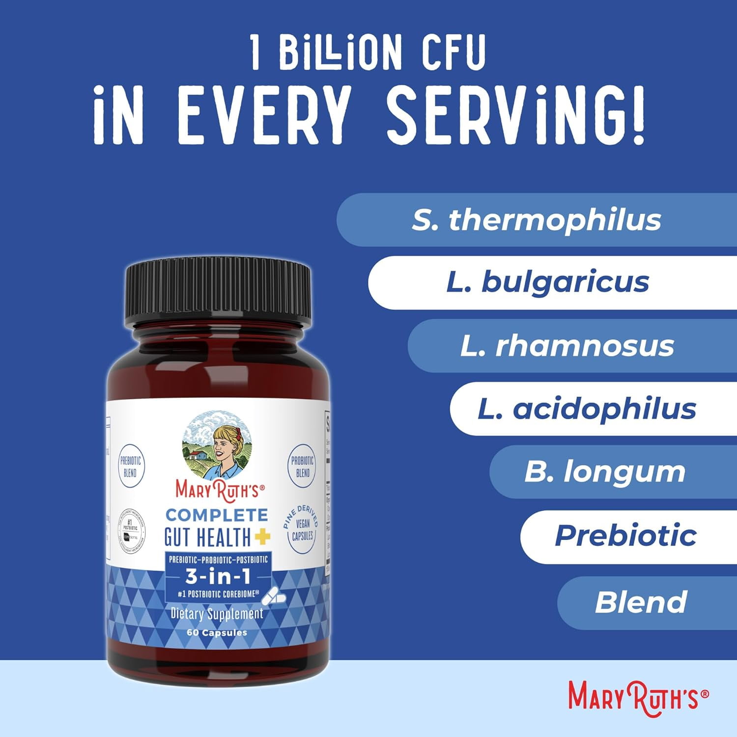 MaryRuth's Gut Health SCFA Butyrate Capsules, 60ct: 3-in-1 Formula