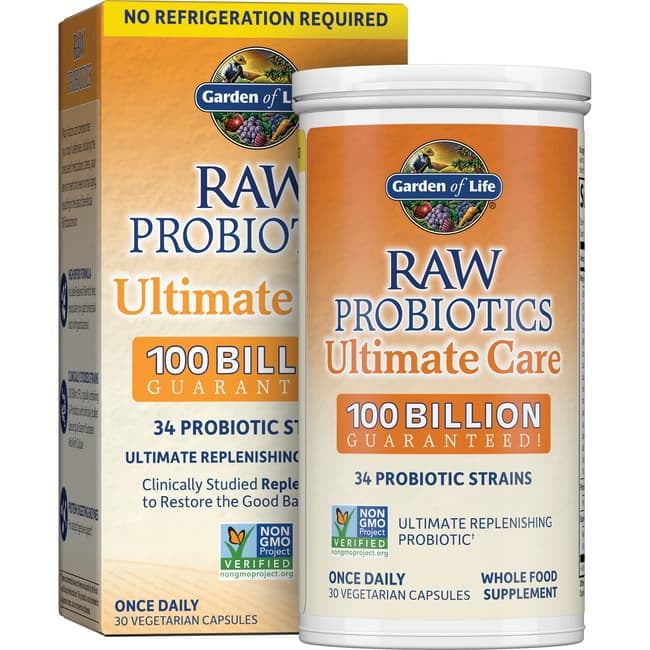 Garden of Life Raw Probiotics Ultimate Care 100 Billion CFU 30 Veg Capsules (2 Pack)