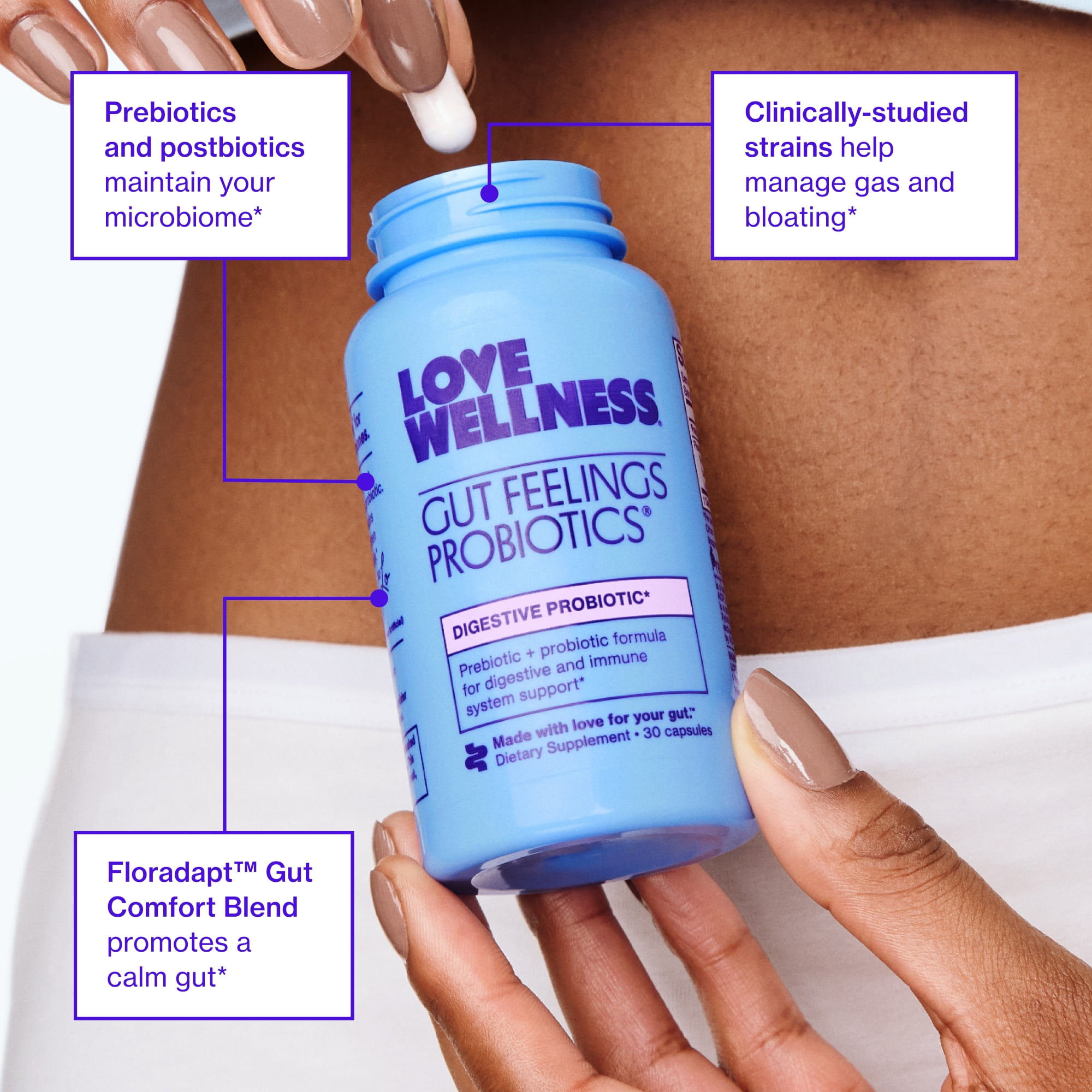 Love Wellness Digestive Probiotic Supplement, 30 Capsules