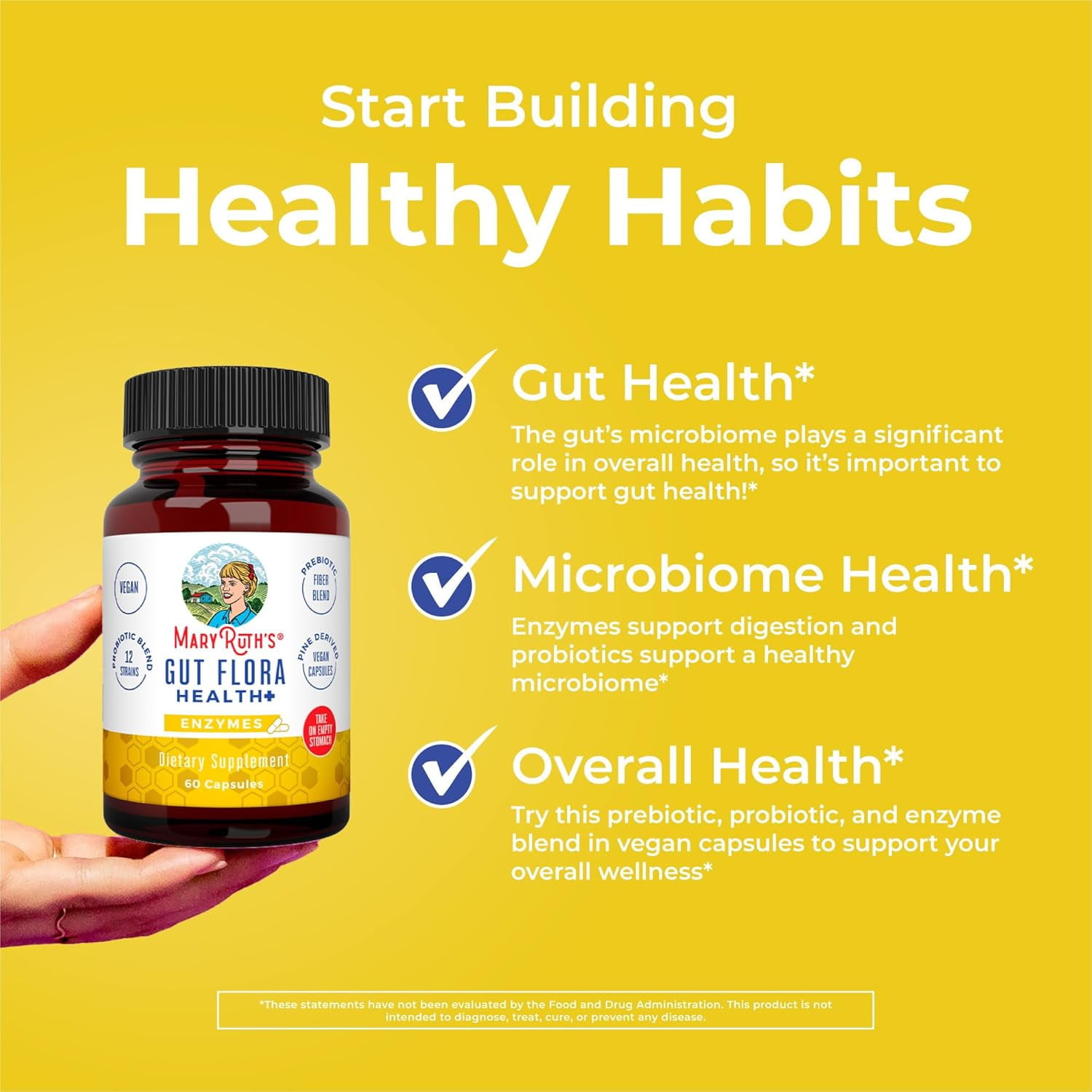 MaryRuth's Gut Flora Health+ Capsules - Enzymes, Prebiotics, Probiotics, Vegan (60 ct)