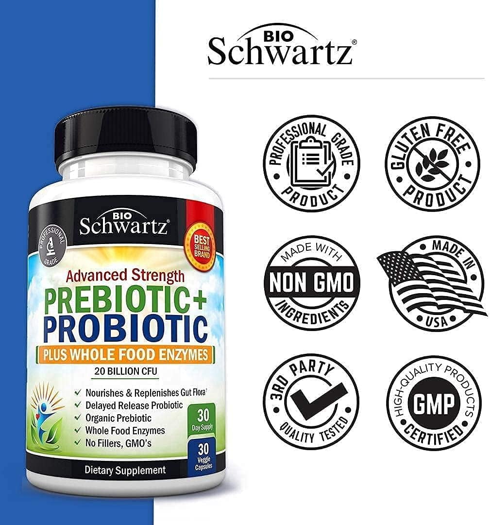 BioSchwartz Prebiotic Probiotic Capsules for Gut Health - 30 Count