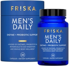 FRISKA Men's Daily Digestive Enzyme Probiotic Supplement, 30 Capsules