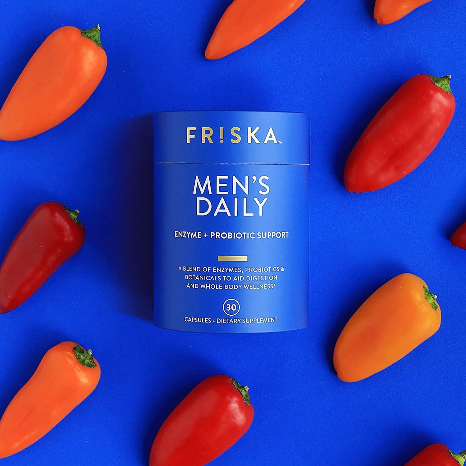 FRISKA Men's Daily Digestive Enzyme Probiotic Supplement, 30 Capsules