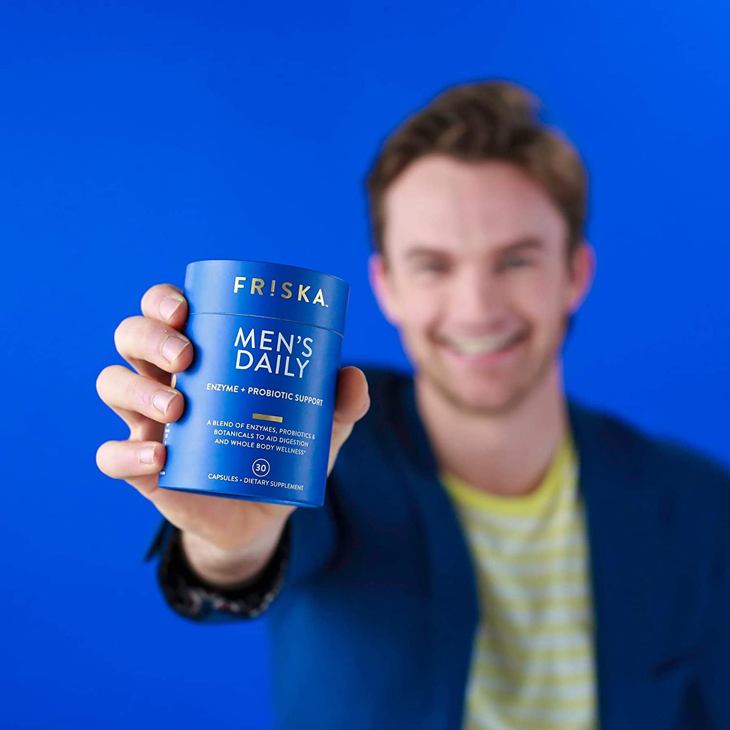 FRISKA Men's Daily Digestive Enzyme Probiotic Supplement, 30 Capsules
