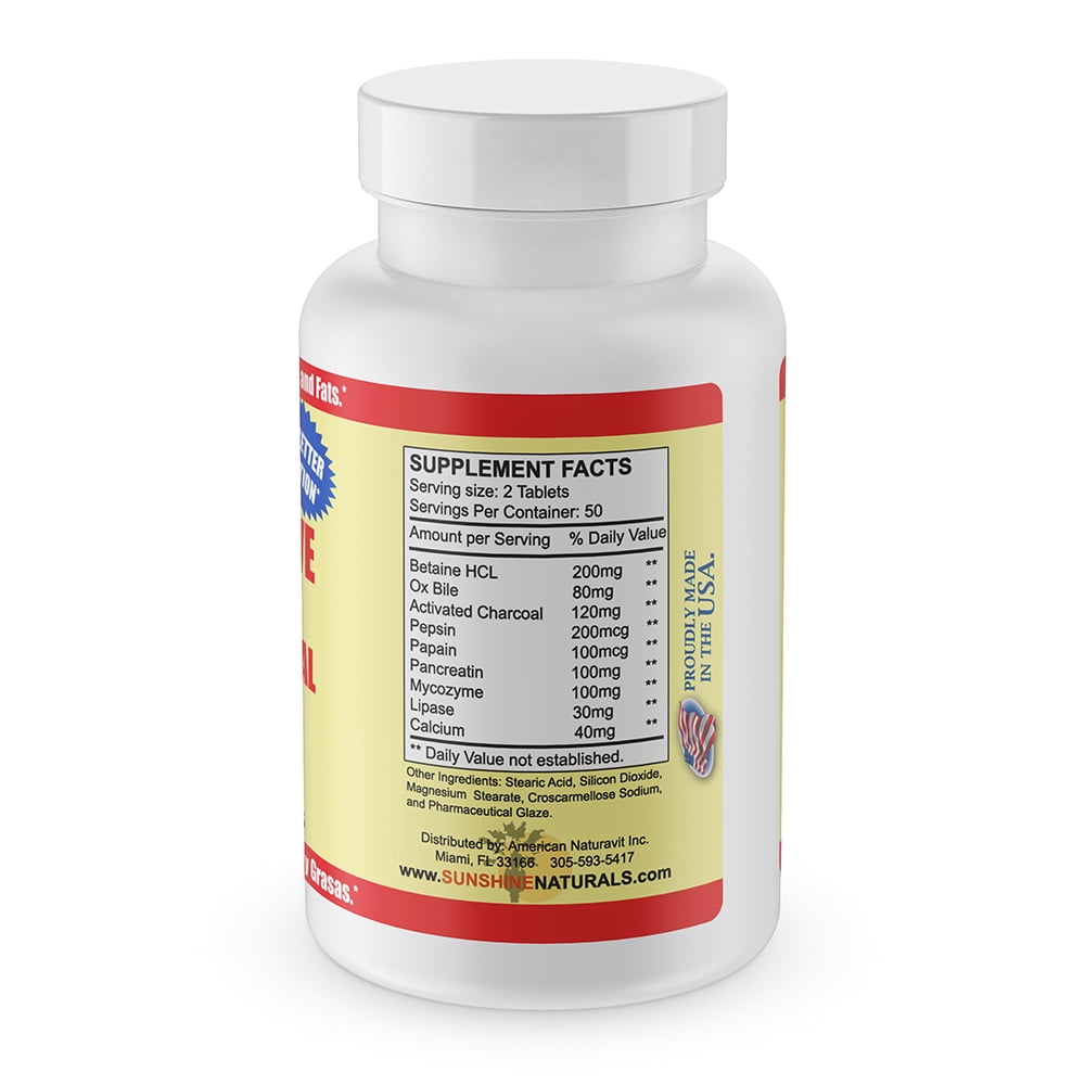 Sunshine Naturals Activated Charcoal Digestive Supplement, 100 Tablets