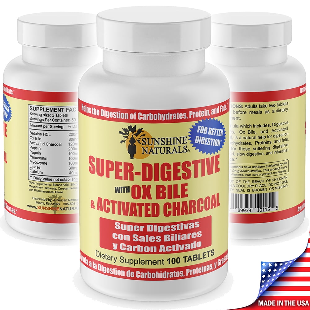 Sunshine Naturals Activated Charcoal Digestive Supplement, 100 Tablets