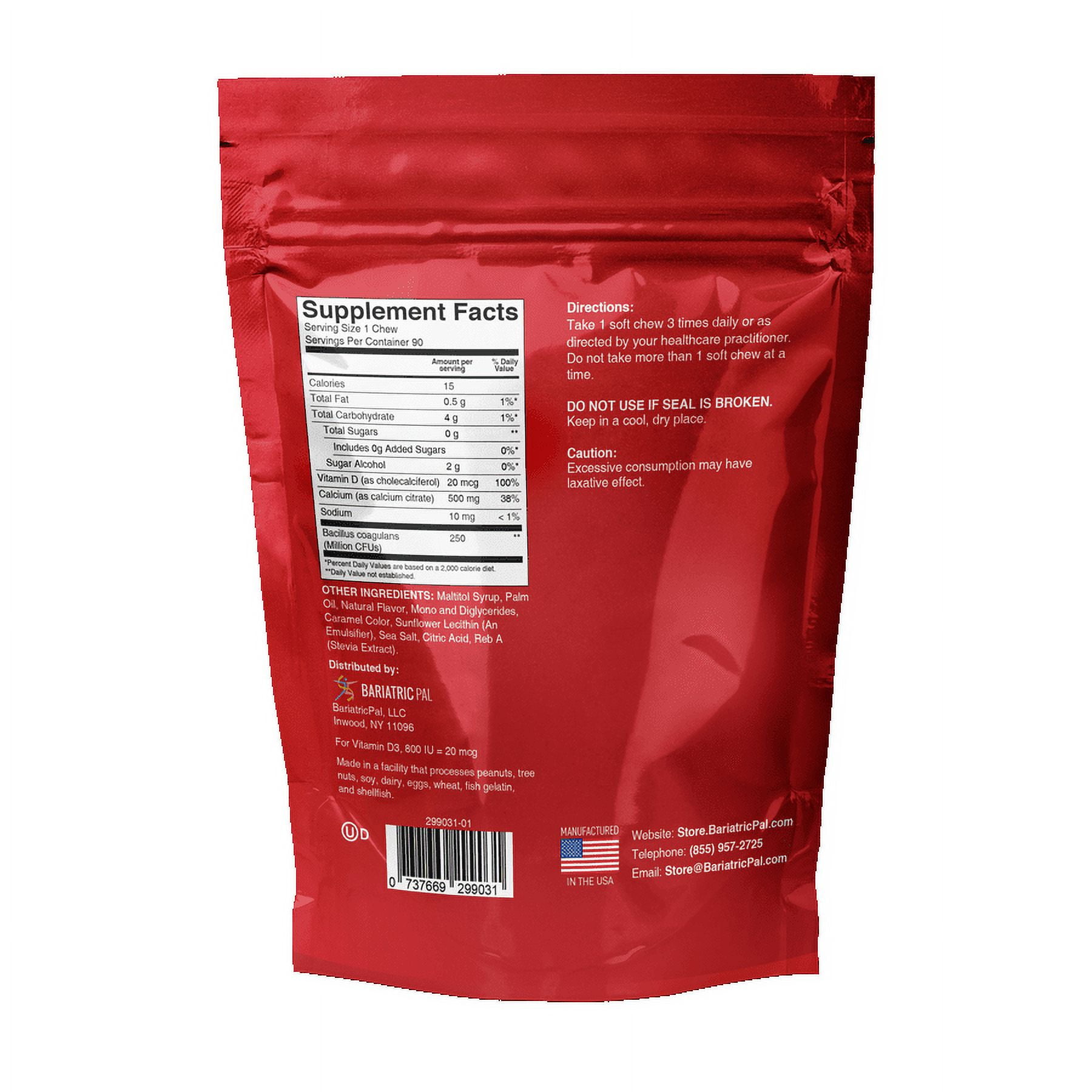 Bariatricpal Sugar-Free Calcium Citrate Soft Chews with Probiotics - Sweet Variety Pack, 500mg