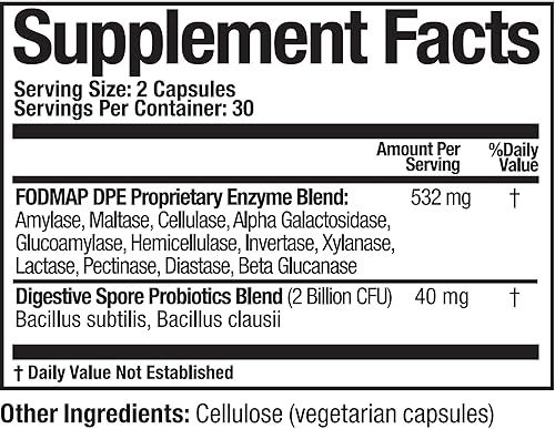 FODMAP DPE Digestive Probiotics & Enzymes - Relief for Intolerance & Fermentable Foods - Vegan - Non-GMO - 60 Caps