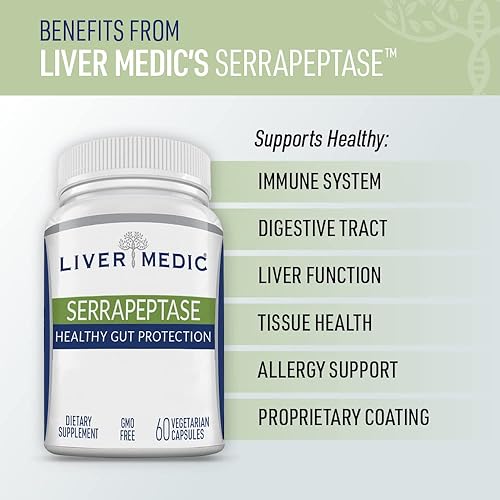 Serrapeptase Digestive Enzymes for Healthy Gut & Liver Support - Non-GMO Vegan Supplement (60 Caps)