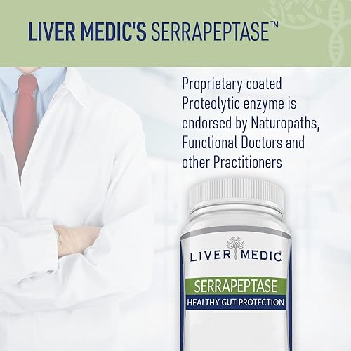 Serrapeptase Digestive Enzymes for Healthy Gut & Liver Support - Non-GMO Vegan Supplement (60 Caps)