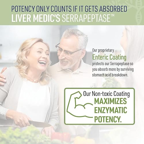 Serrapeptase Digestive Enzymes for Healthy Gut & Liver Support - Non-GMO Vegan Supplement (60 Caps)