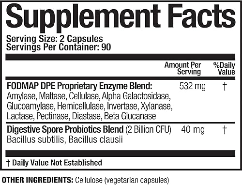 FODMAP Relief - Digestive Probiotics & Enzymes, Vegan, Non-GMO, 180 Caps