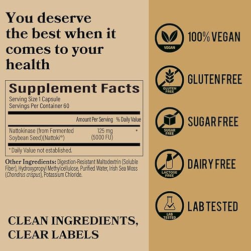 DAIKEN Nattokinase 5,000 FU Supplement - Non-GMO, Vegan, Lab Tested - 120 Capsules