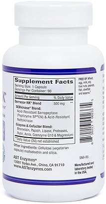 AST Enzymes Serracor-NK: Proteolytic Enzyme Formula with Serrapeptase & Nattokinase - 90 Capsules
