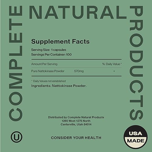 Complete Natural Nattokinase Capsules - 100 Count 570mg 6000FU, Healthy Circulation Support, Gluten-Free, Vegan