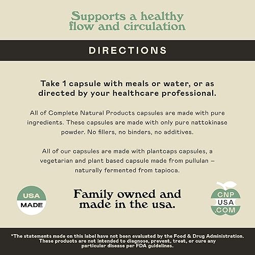 Complete Natural Nattokinase Capsules - 100 Count 570mg 6000FU, Healthy Circulation Support, Gluten-Free, Vegan