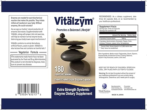 Vitalzym Serrapeptase Liquid Gel Capsules for Immune & Joint Support (180ct)