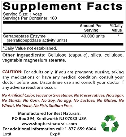 Best Naturals High Strength Best Naturals Serrapeptase 40000 SPUs 360 Capsules