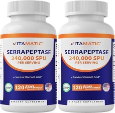 Vitamatic Serrapeptase 240,000 SPU 120ct 2-Pack, USA Made Enteric Coated Capsules