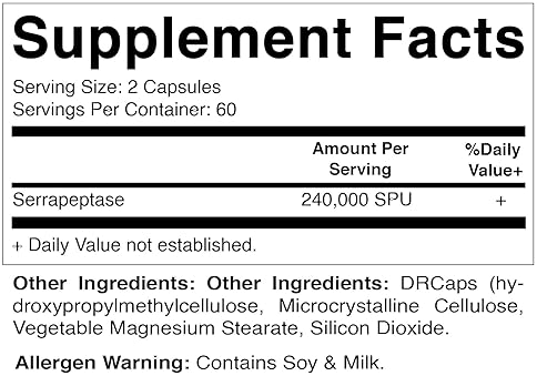 Vitamatic Serrapeptase 240,000 SPU 120ct 2-Pack, USA Made Enteric Coated Capsules