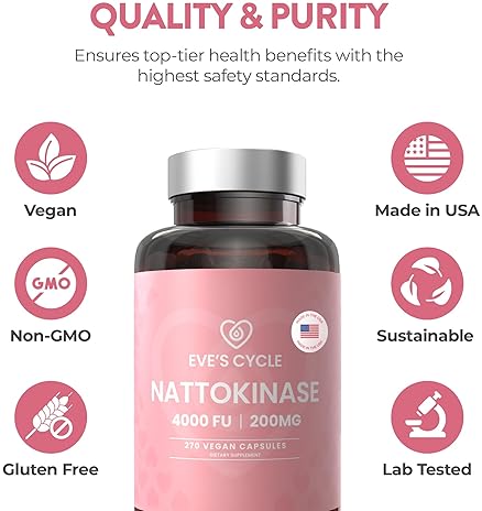 Eve's Cycle Premium Japanese Nattokinase Supplement - 270 Vegan Capsules - Organic, Non-GMO - Made in USA
