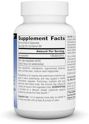 Threshold Enterprises Source Naturals Serrapeptase 120 Vegetarian Capsules - Delayed Release Enzyme