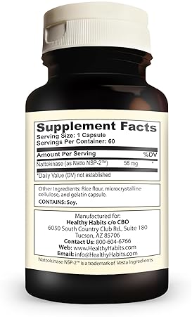 Healthy Habits Nattokinase NSP2 High Potency Cardio Health Supplement - 60 Capsules