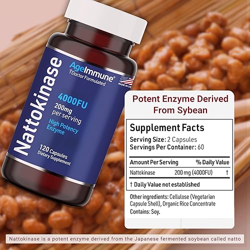 Nattokinase Enzyme Supplement 4000 FU 200mg - Cardiovascular Support - 120 Capsules