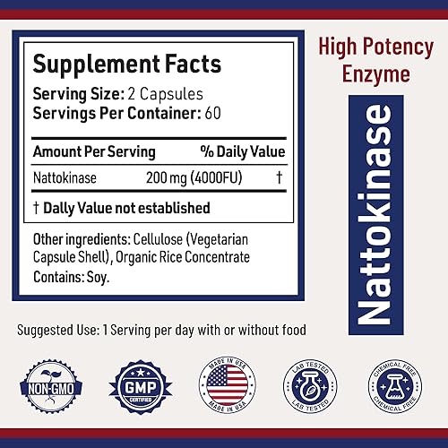 Nattokinase Enzyme Supplement 4000 FU 200mg - Cardiovascular Support - 120 Capsules