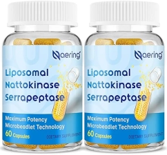 Naering Enzyme Supplement with Nattokinase & Serrapeptase - Supports Circulatory, Gut Health - 60 Capsules (2 Bottles)