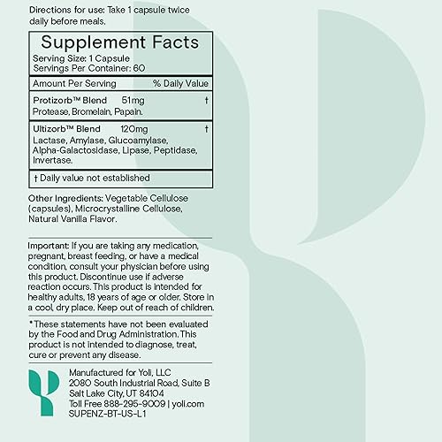 Yoli® Digestive Enzymes for Gut Health - Digestion Supplement, 60 Count