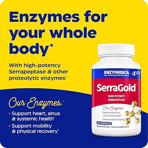 Enzymedica SerraGold Enzyme Supplement - Supports Respiratory, Heart & Immune Health - 60 Count