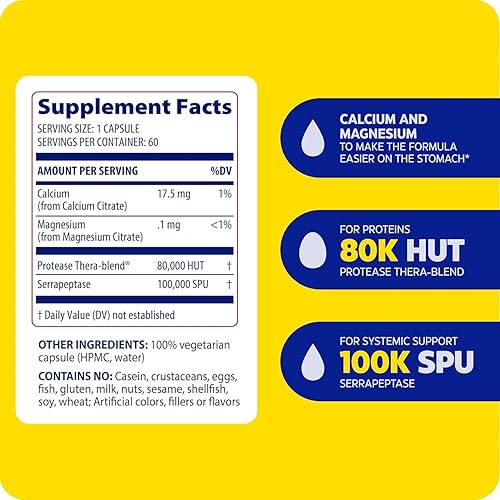 Enzymedica SerraGold Enzyme Supplement - Supports Respiratory, Heart & Immune Health - 60 Count