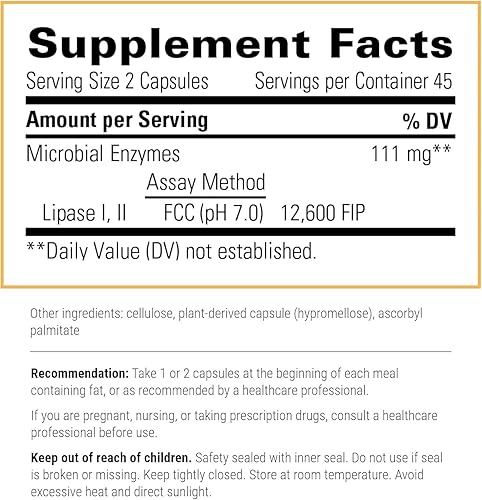 Lipase Concentrate-HP Digestive Enzyme Supplement - 90 Vegan Capsules