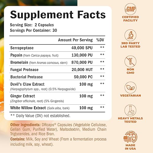 Vimerson Health Proteolytic Enzyme Joint Support Supplement for Digestion & Recovery - 60 Capsules