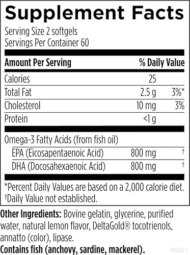 Designs Omega-3 Fish Oil Supplement, 1600mg EPA/DHA with Lemon & Vitamin E (120 Softgels)