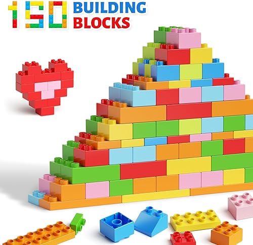 Burgkidz 150-Piece Jumbo Building Blocks Set with Storage Box - STEM Educational Toys for Toddlers 3+ Years