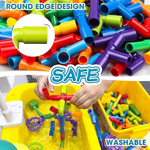 Burgkidz STEM Pipe Tube Building Blocks Set with Wheels Baseplate, 188 Pcs for Kids