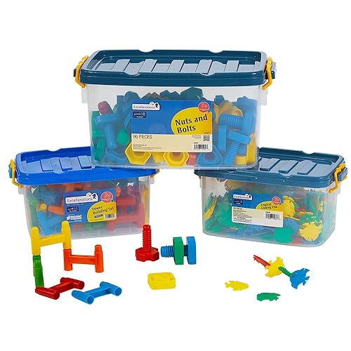 Discount STEM Building Toys Set for Ages 3 and Up - 3 Construction Sets in Storage Bin
