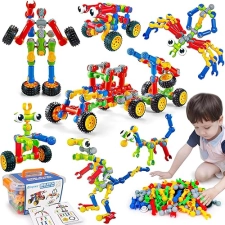 Qirptey 125-Piece STEM Building Blocks Kit for Ages 3-8, Educational Toy for Boys and Girls, Creative Engineering Games
