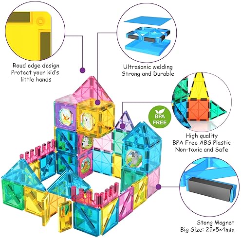 Jiaxin Jasonwell Magnetic Tiles Building Blocks Set | Educational STEM Toy for Kids 3-10 Years | Gift Idea