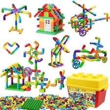Burgkidz STEM Learning Pipe Tube Building Blocks Set for Kids, 188 Pcs with Wheels Baseplate