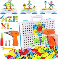 Parhlen 244-Piece Electric Screwdriver DIY Educational Building Blocks Toy for Kids 4-10 Years