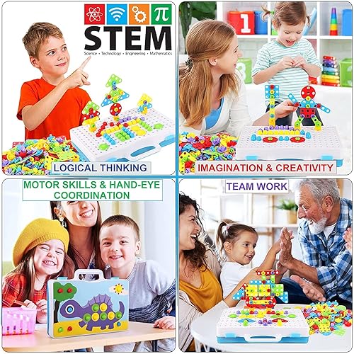 Parhlen 244-Piece Electric Screwdriver DIY Educational Building Blocks Toy for Kids 4-10 Years
